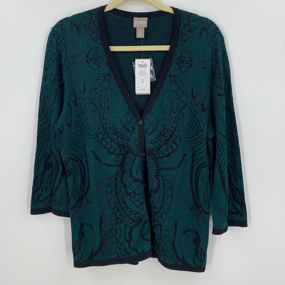 Chico's Sweaters - Chico's Majestic Scroll Cardigan in Goddess Green Sz Large